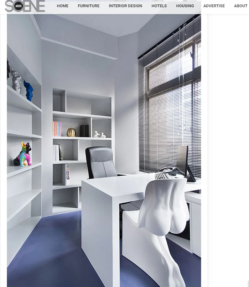 ARCHISCENE奇拓辦公室照片：百葉窗旁的白色書架、辦公椅與工作席