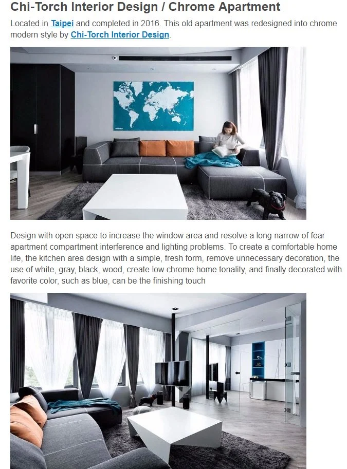 HOME DESIGNATOR Chrome Apartment報導首頁：超線灰色沙發、藍色地圖與客餐廳