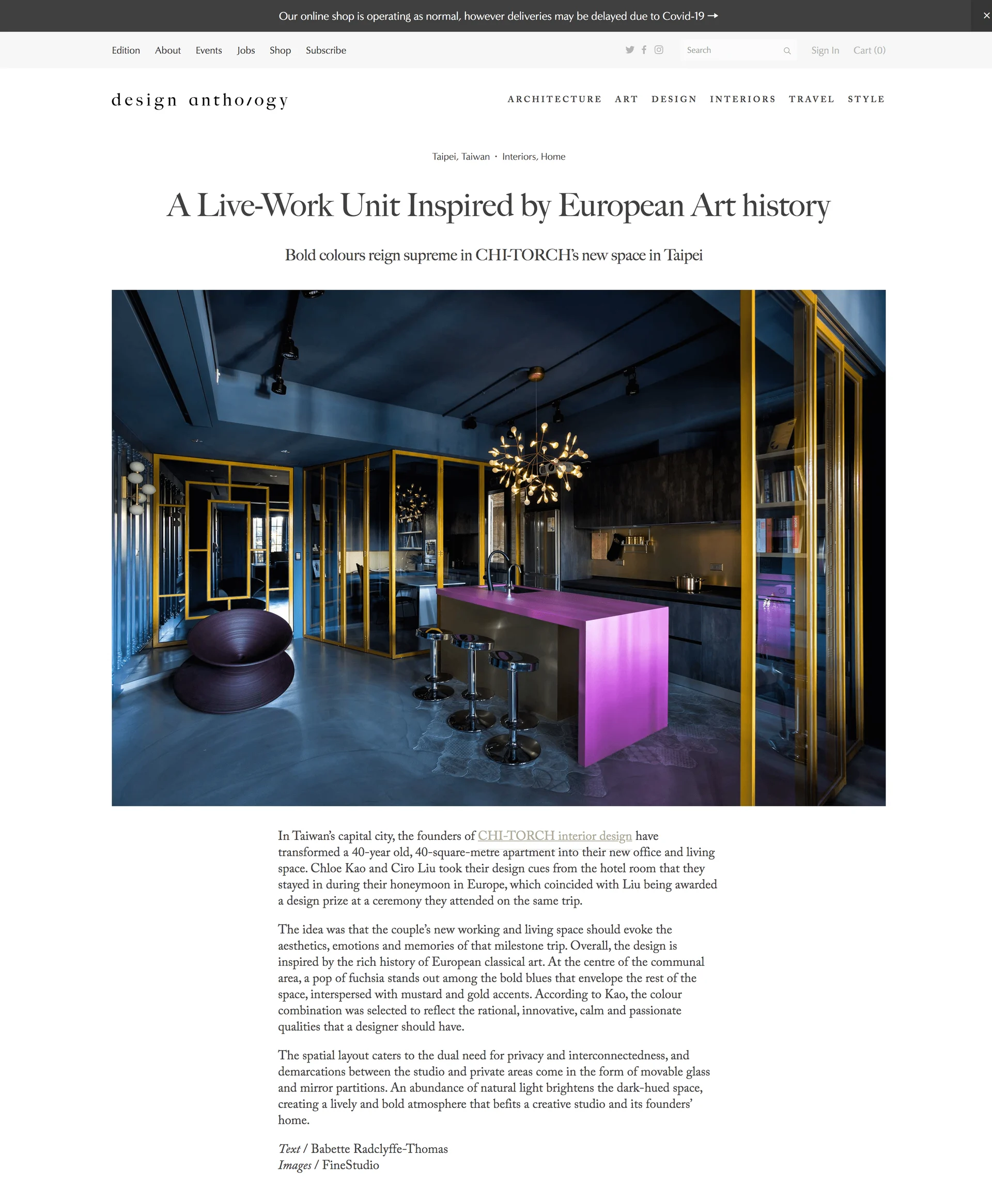 Design Anthology藝鏡報導首頁：Live-Work Unit標題與桃紅中島、藍色公共區