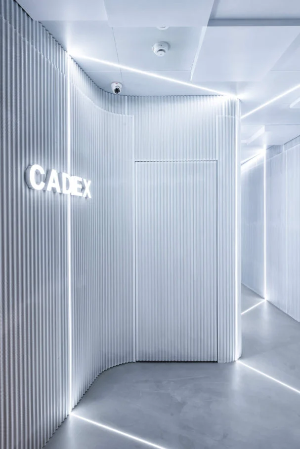 奇拓設計・穿梭科技|CADEX 品牌字樣與線形照明走廊